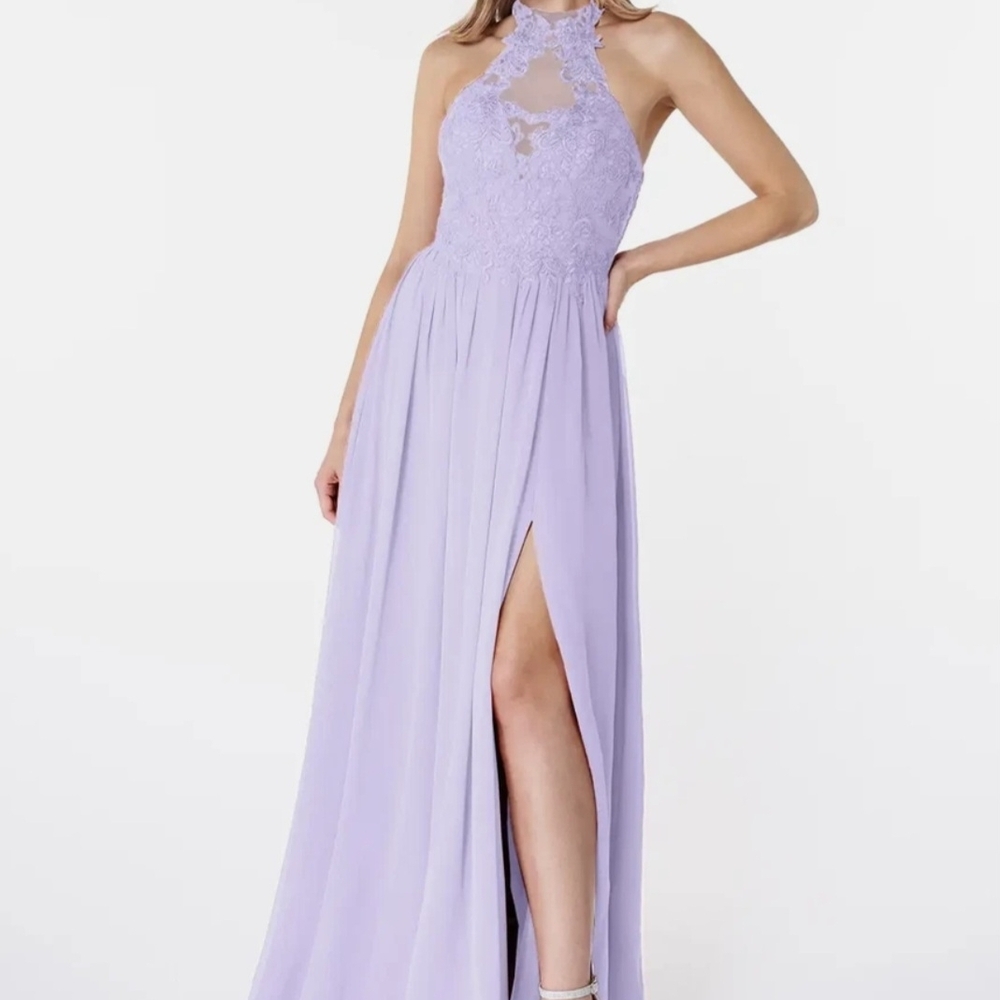 Azazie Lavender Lace Full Length Gown